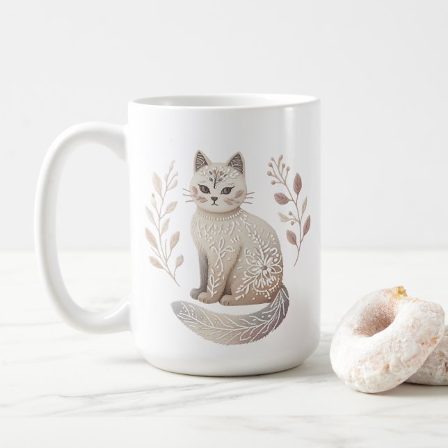 Boho Cat Mugg Elegant minimalistiskt Kattdjur Kaff (Med munk)
