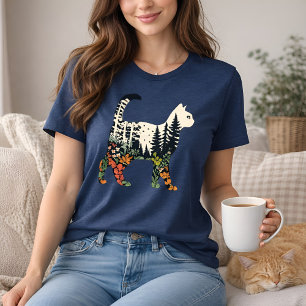 Boho Cat Plants Blommig Natur T-shirt för kattälsk