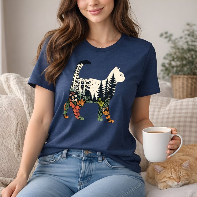 Boho Cat Plants Blommig Natur T-shirt för kattälsk (Skapare uppladdad)