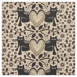 Boho Cats and Hearts in Earth Tones Tyg