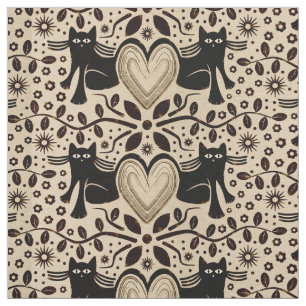 Boho Cats and Hearts in Earth Tones Tyg