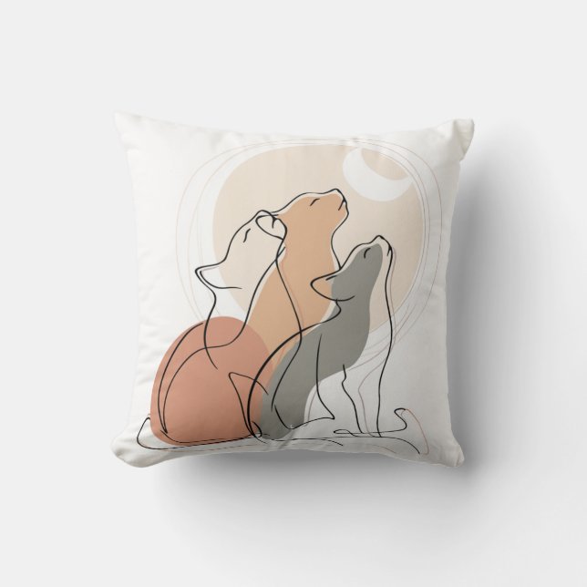 Boho Cats Howling Square Accent Pillow Kudde (Framsida)