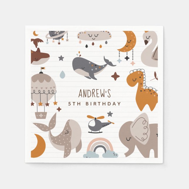 Boho Celestial Animals Bohemian Rainbow Kid Party Pappersservett (Framsidan)