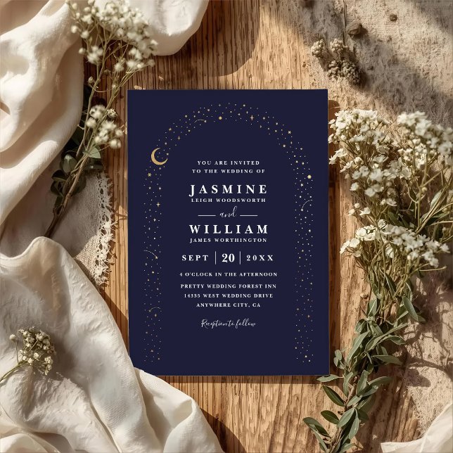 Boho Celestial Arch Moon Night QR Code Wedding Inbjudningar (Skapare uppladdad)