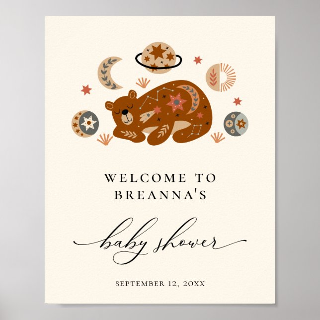 Boho Celestial Bear Baby Shower Välkommen Poster (Framsidan)