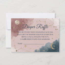 Boho Celestial Blöja Lotteri Kort | Guld Måne