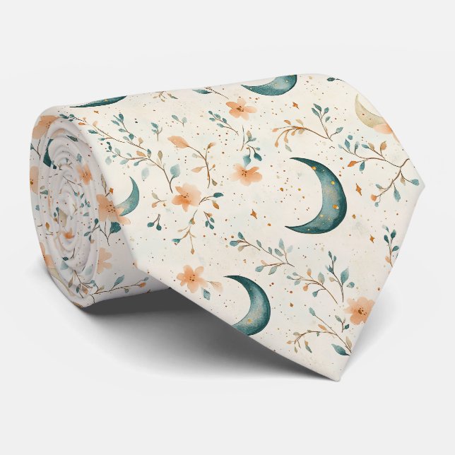 Boho Celestial Blommig Månmönster (1) Slips (Rullad)