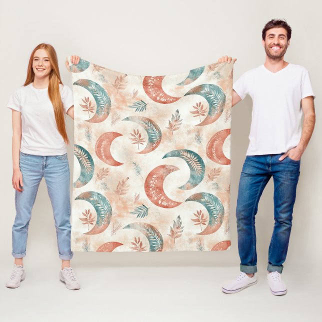 Boho Celestial Blommig Månmönster (2) Fleecefilt (På plats)