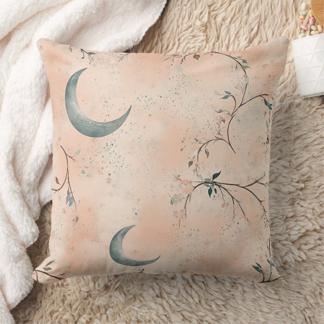 Boho Celestial Blommig Månmönster (3) Kudde (Filt)