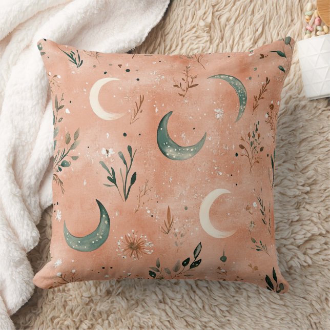 Boho Celestial Blommig Månmönster (4) Kudde (Filt)