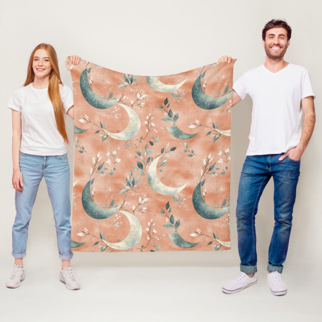 Boho Celestial Blommig Månmönster (5) Fleecefilt (På plats)