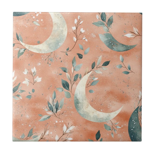 Boho Celestial Blommig Månmönster (5) Kakelplatta (Framsidan)