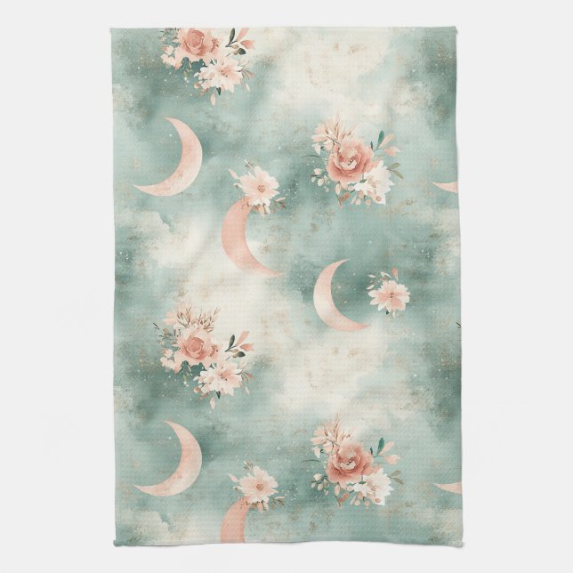 Boho Celestial Blommig Månmönster (7) Kökshandduk (Vertikal)