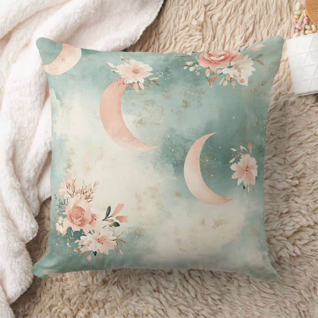 Boho Celestial Blommig Månmönster (7) Kudde (Filt)