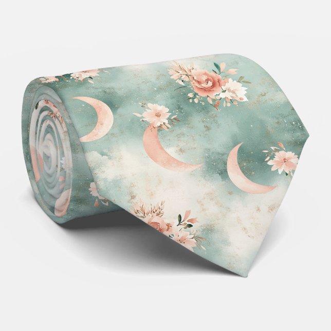 Boho Celestial Blommig Månmönster (7) Slips (Rullad)