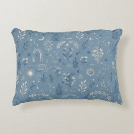 Boho Celestial Botanisk Dammig Blå Mysig Prydnadskudde