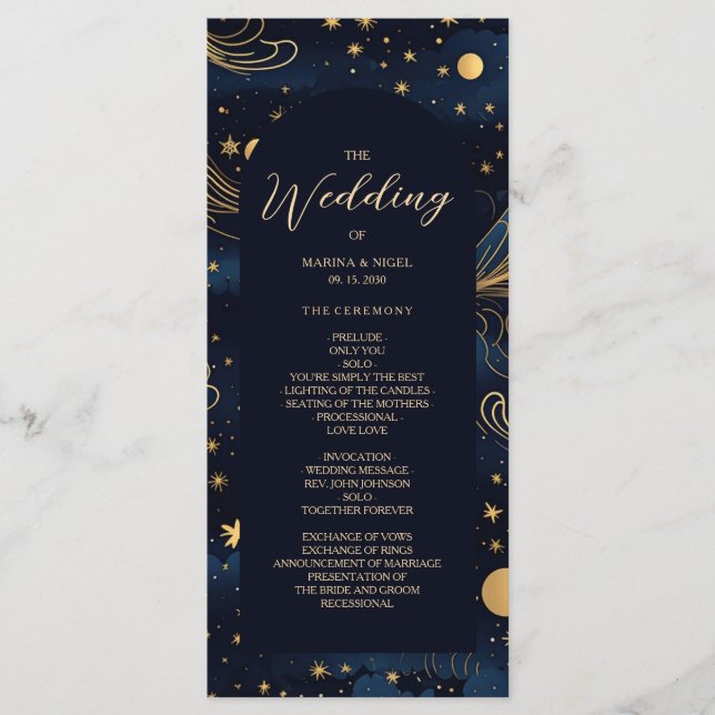 Boho Celestial Bröllop Ceremony-programmet Program (Framsida)