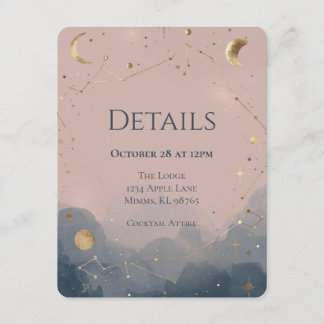 Boho Celestial Bröllopsdetaljkort Blush Blå Inbjudningar