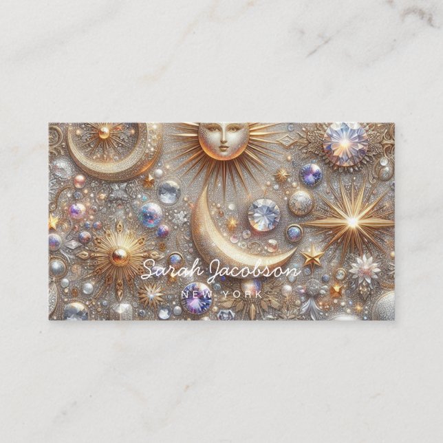 Boho Celestial Business Card – Cosmic Night Sky Visitkort (Framsida)