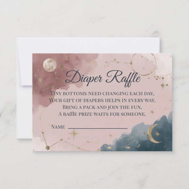 Boho Celestial Diaper Raffle Card | Gold Moon Tack Kort (Framsida)
