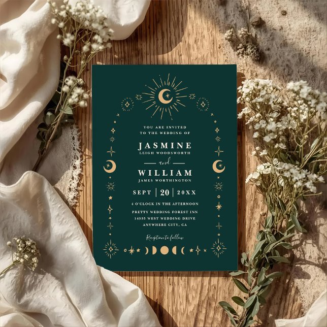 Boho Celestial Galaxy Månnatt QR-kod Bröllop Inbjudningar (Skapare uppladdad)