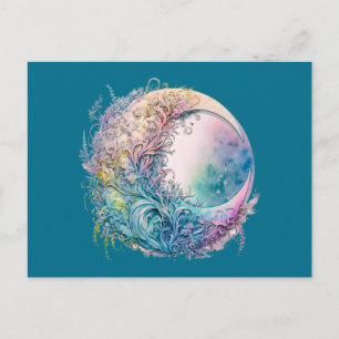 Boho Celestial Halvmåne Grön Halloween Helg Vykort