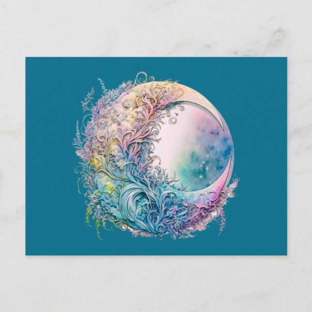 Boho Celestial Halvmåne Grön Halloween Helg Vykort (Framsida)