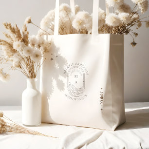 Boho Celestial Måne Star Monogram Holistic Bröllop Tygkasse