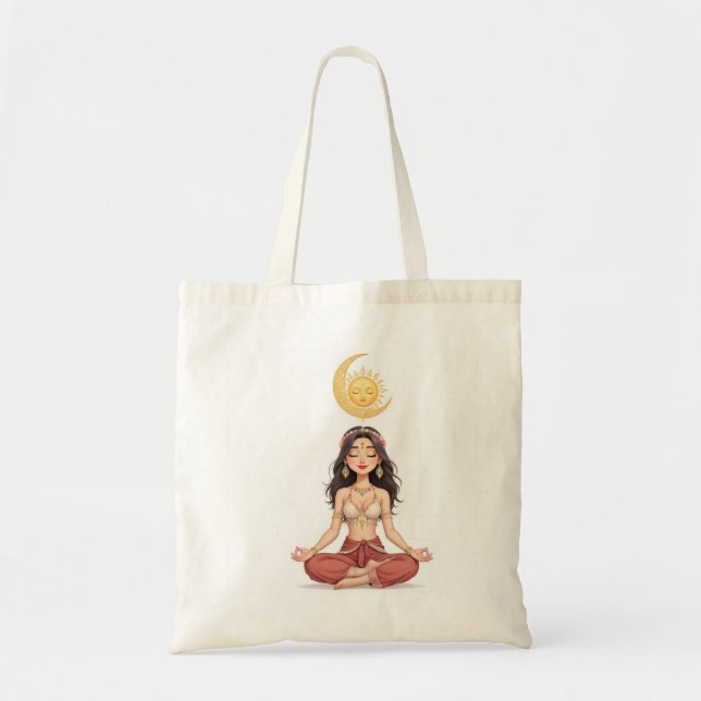 Boho Celestial Mediterande Kvinna Canvas Tote Bag Tygkasse (Framsidan)