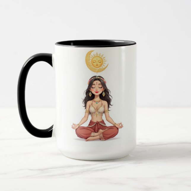 Boho Celestial Mediterande Kvinna Keramisk Mugg (Vänster)