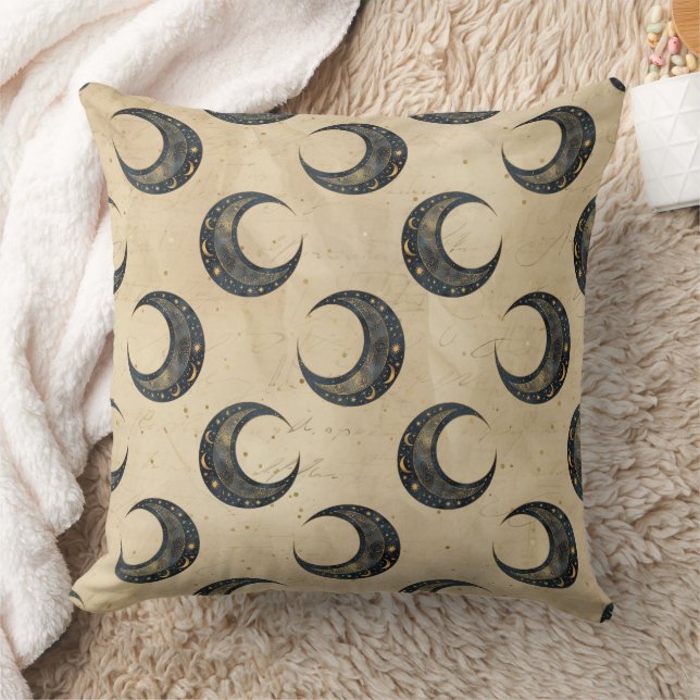 Boho Celestial Moon Guld Mönster Kudde (Filt)