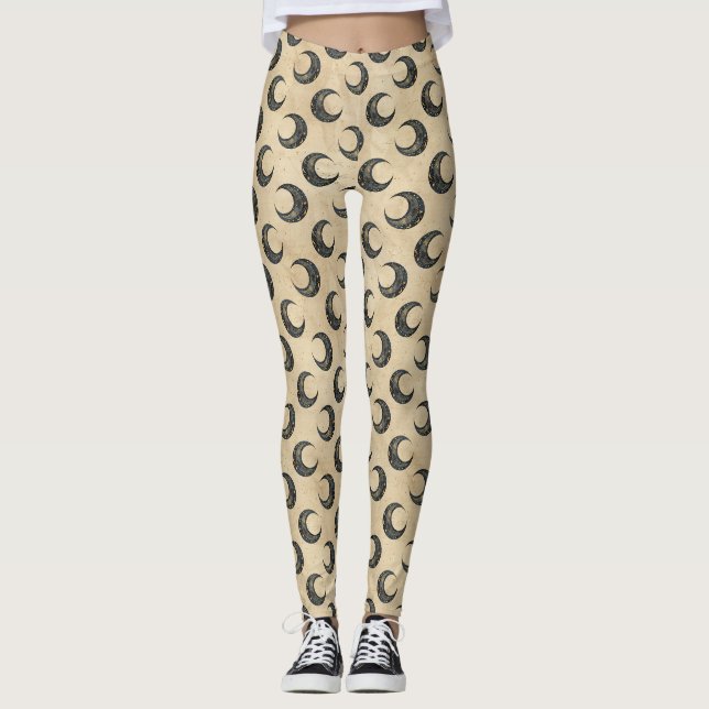 Boho Celestial Moon Guldmönster Leggings (Framsida)