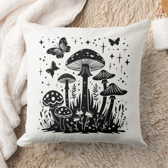 Boho Celestial Mushroom with Butterflies and Star Kudde (Filt)