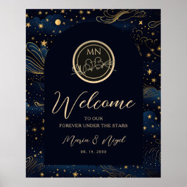 Boho Celestial Natt Bröllop Välkomstskylt Poster
