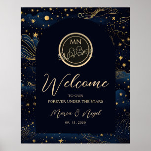 Boho Celestial Natt Bröllop Välkomstskylt Poster