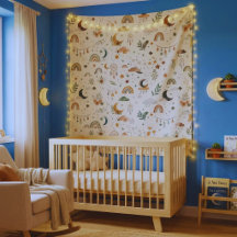 Boho Celestial Nursery Väggbonad| Neutral Måne Stj