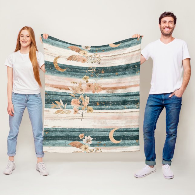 Boho Celestial Randig i Teal för Frirövare Fleecefilt (På plats)
