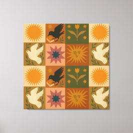 Boho Celestial | Retro Sol & Måne Canvastryck