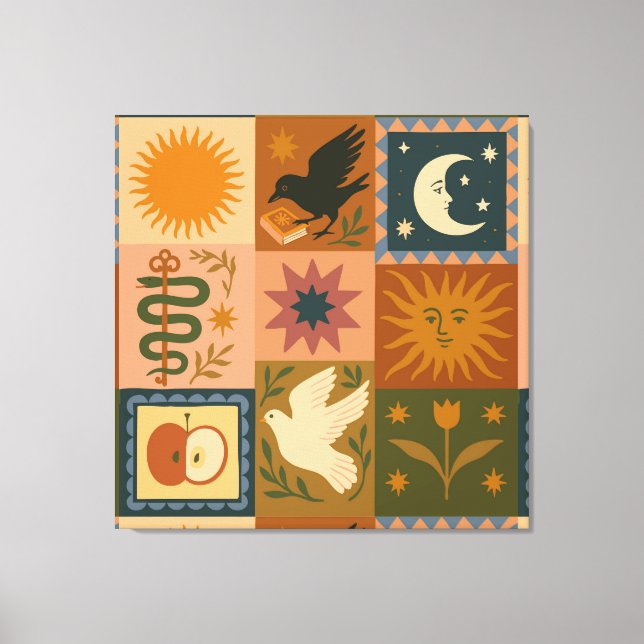 Boho Celestial | Retro Sol & Måne Canvastryck (Framsida)