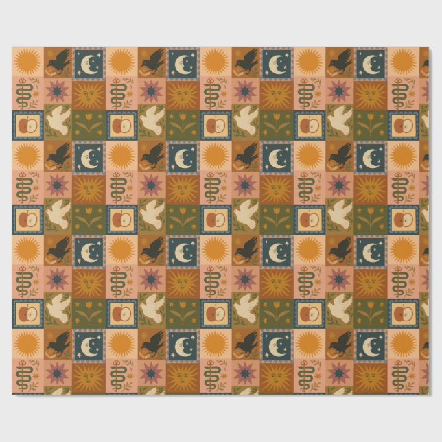 Boho Celestial | Retro Sol & Måne Presentpapper (Platt)