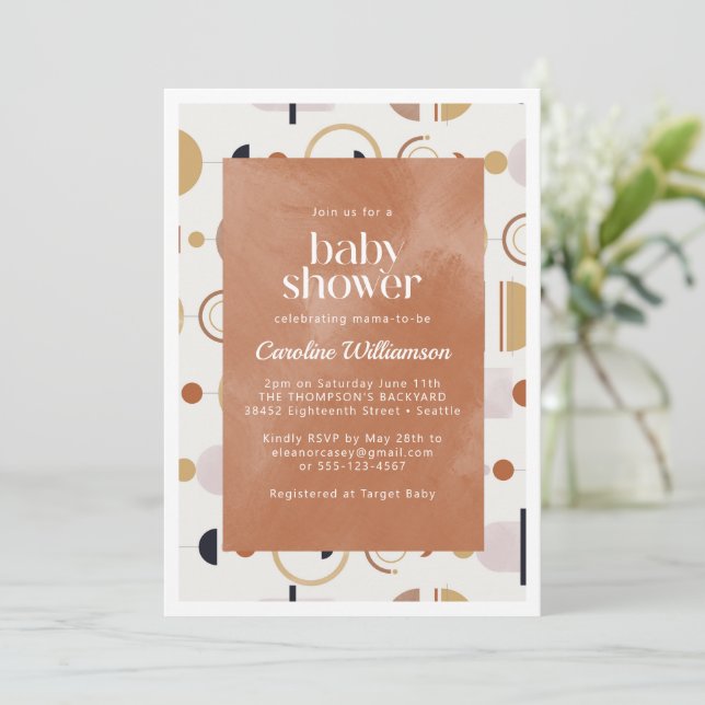 Boho Celestial Shapes Terracotta Baby Shower Inbjudningar (Stående Fram)