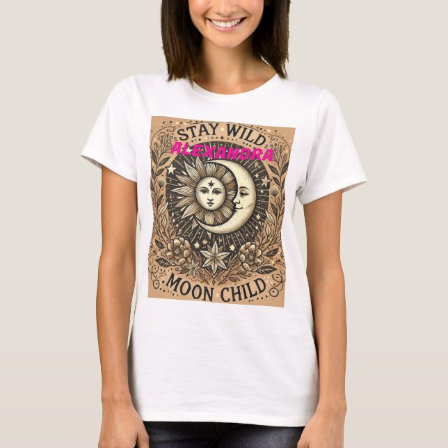 Boho Celestial ’Shine Måne Child’ T-Shirt - Mystic (Framsida)