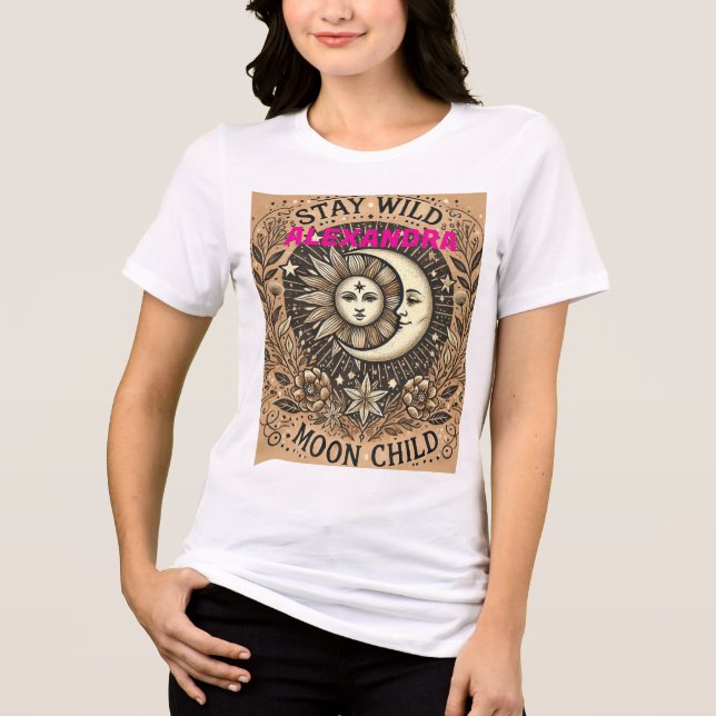 Boho Celestial ’Shine Måne Child’ T-Shirt - Mystic (Framsida)