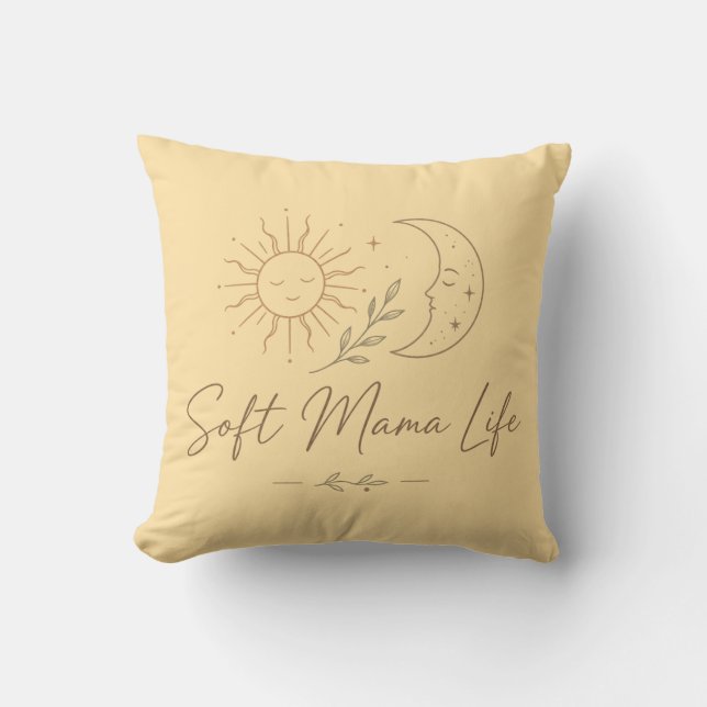 Boho Celestial "Soft Mama Life" Linje Konst Design Kudde (Framsida)