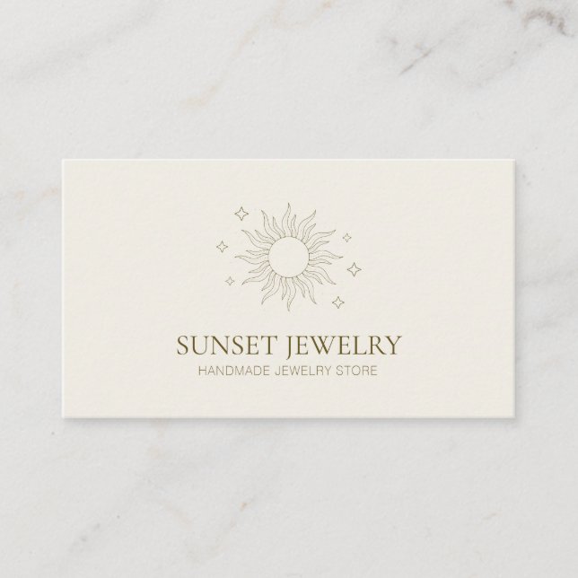 Boho Celestial Sol Handgjord Smyckedesigner Visitkort (Framsida)