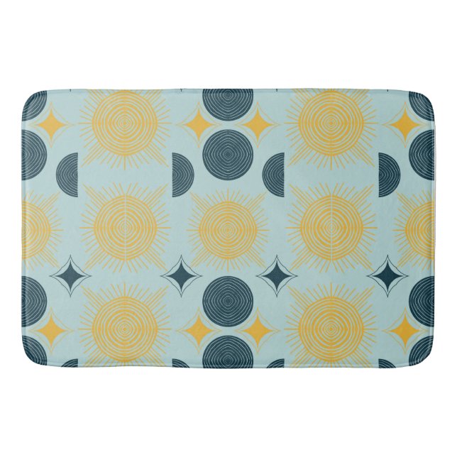 Boho Celestial Sol Måne Blue Mönster Bathmat Badrumsmatta (Framsidan)