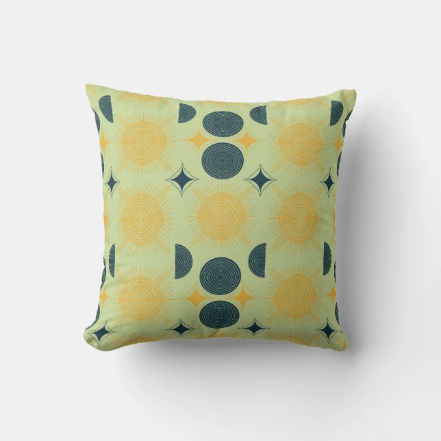 Boho Celestial Sol Måne Mint Kudde (Framsida)