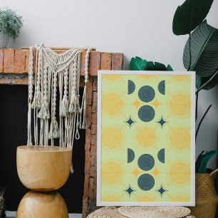Boho Celestial Sol Måne Mint Poster