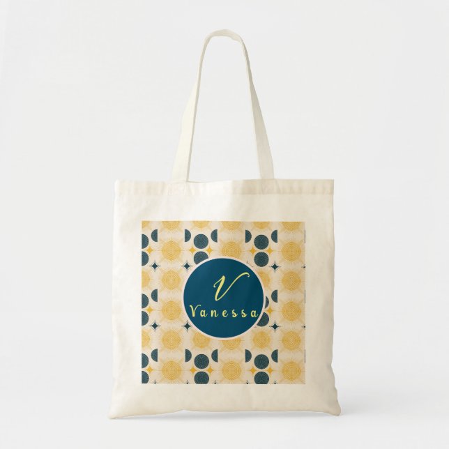Boho Celestial Sol Måne Monogram Skrift  Tygkasse (Framsidan)