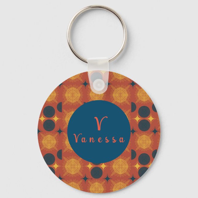 Boho Celestial Sol Måne, monogram skriptnyckelkedj Nyckelring (Framsida)